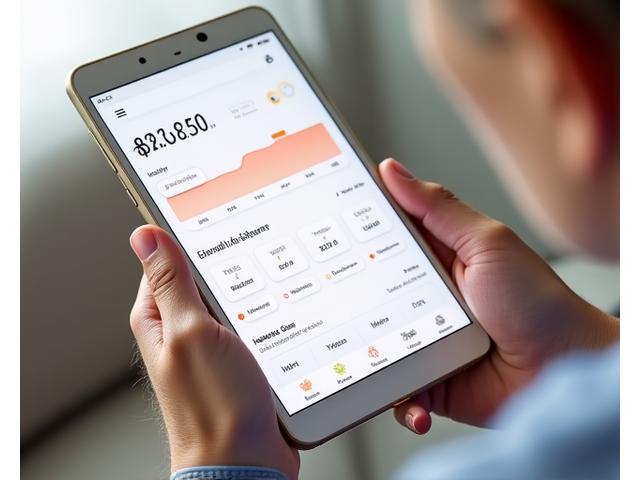 Una interfaz de aplicación mostrando gráficos de seguimiento del estado de ánimo con colores suaves, sobre una mano sosteniendo un smartphone.