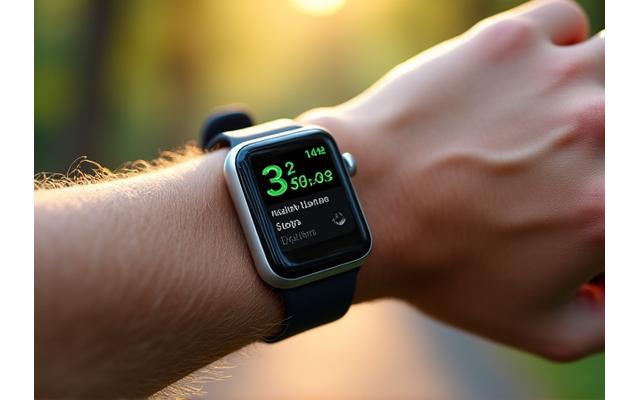 Smartwatch con pantalla de datos de salud en una muñeca
