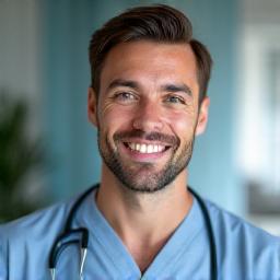 Pablo Romero, fisioterapeuta en AlmaVivir, con una expresión de cuidado y profesionalismo.